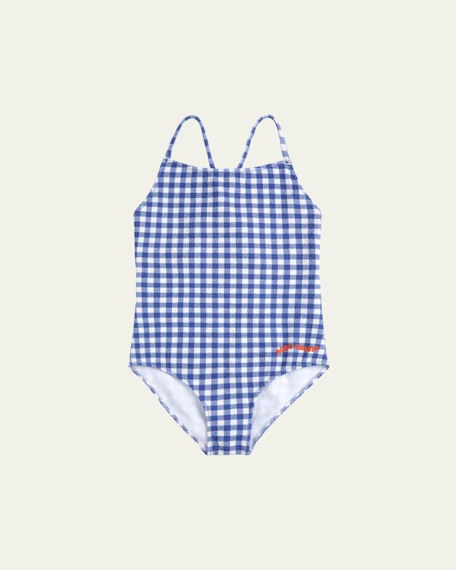 Girl's Vichy Gingham Check One-Piece Swimsuit, Size